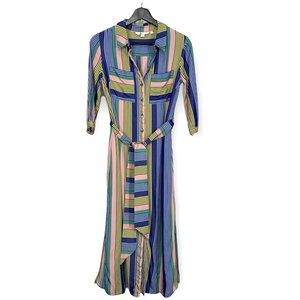 Boden Katina Striped Multicolor Maxi Button Up Shirt Dress Size 4P